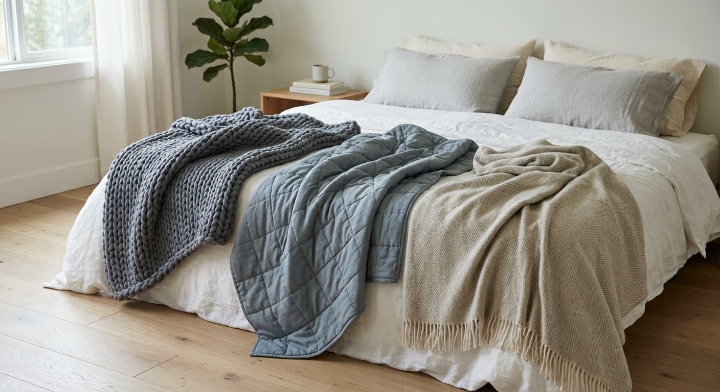 A weighted blanket draped casually over a couch